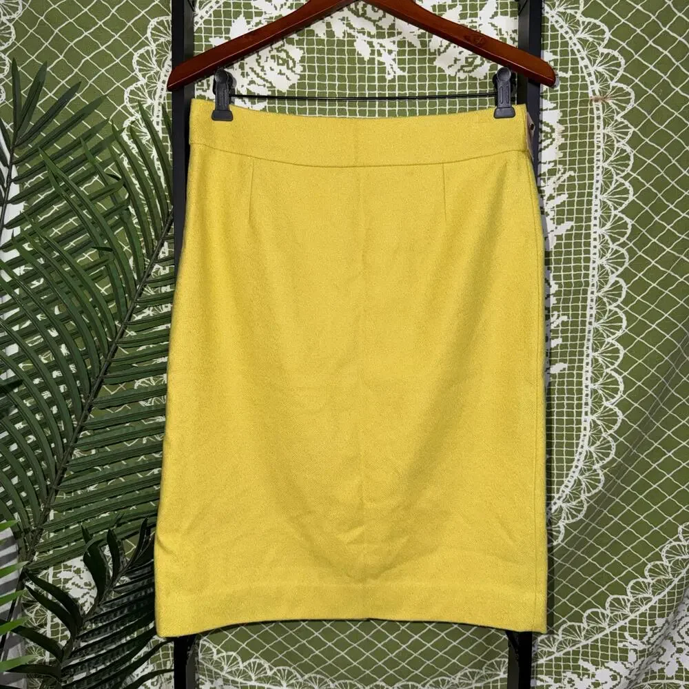 J.Crew‎ Chartreuse Yellow Wool Cashmere Blend Pencil Skirt - Size 6
